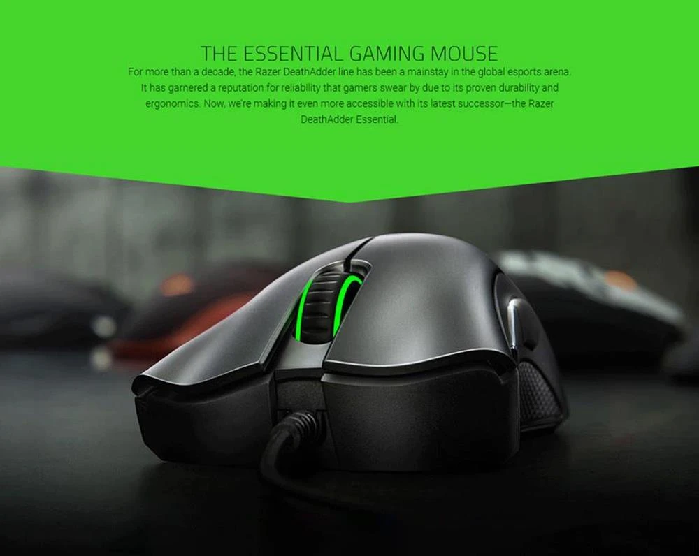 Razer DeathAdder Essential Optical Professional Grade Gaming Mouse Ergonomic 6400 Adjustable DPI - Black