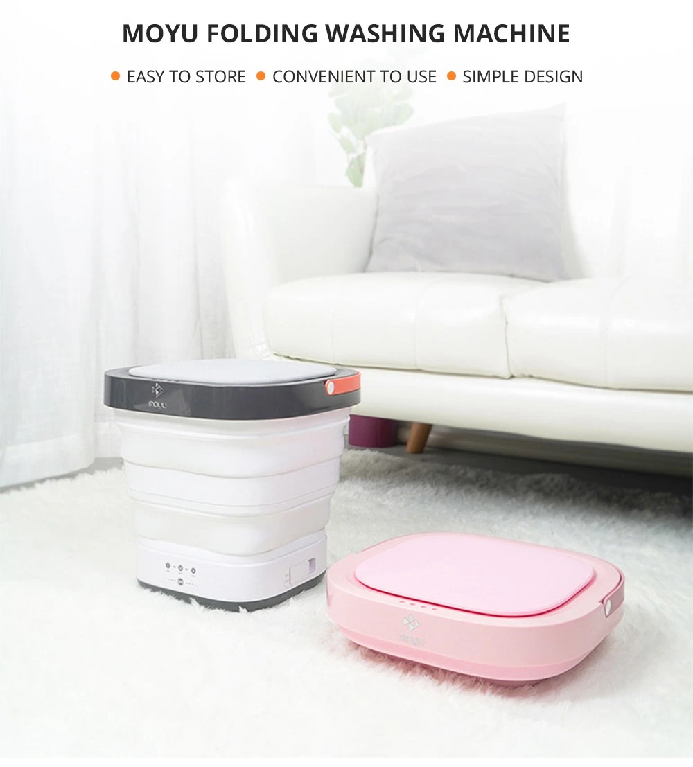 Moyu Second Generation Portable Mini Folding Automatic Washing Machine Spin Dry Energy Saving For Home Travel - Pink