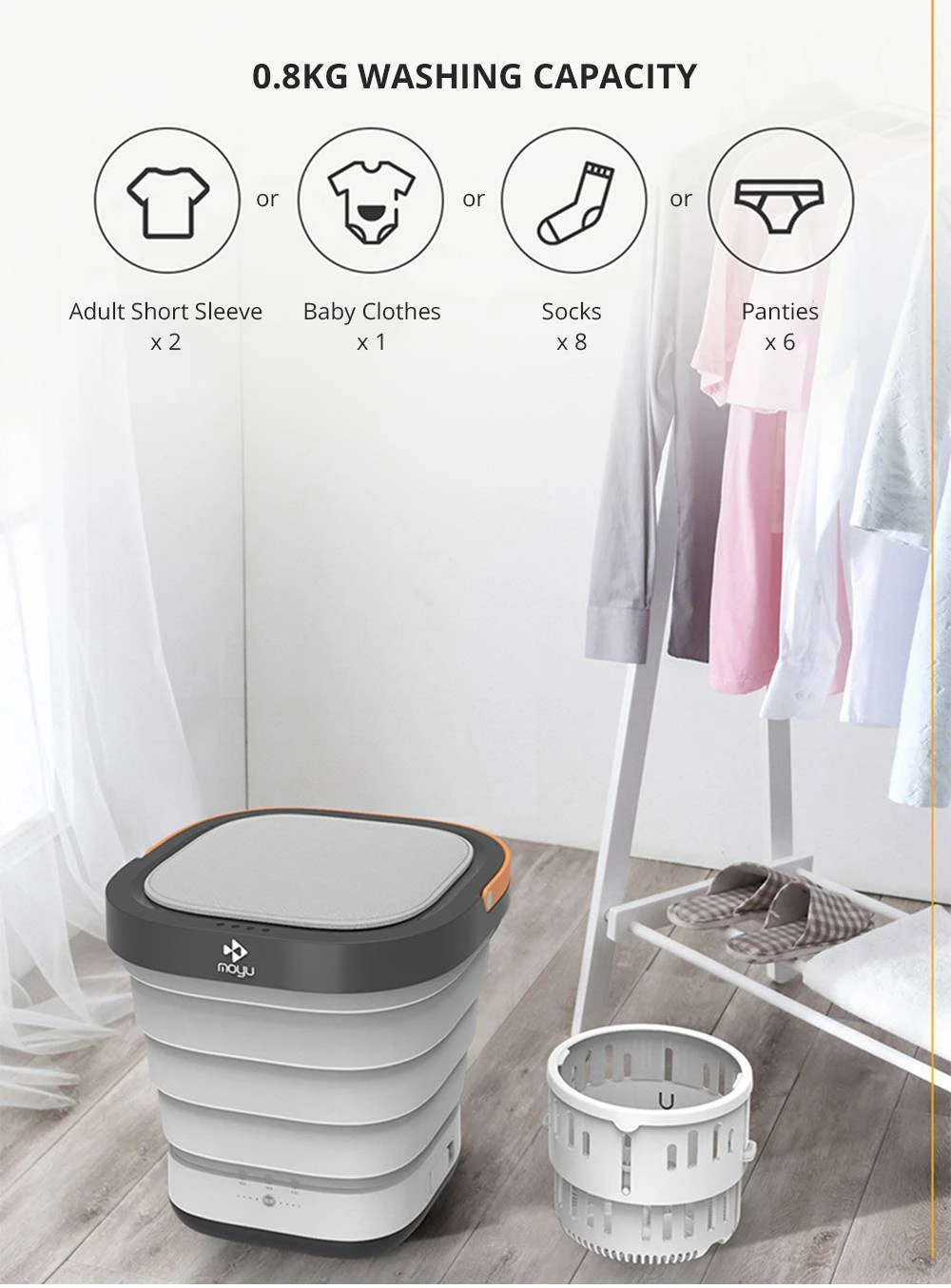 Moyu Second Generation Portable Mini Folding Automatic Washing Machine Spin Dry Energy Saving For Home Travel - Pink