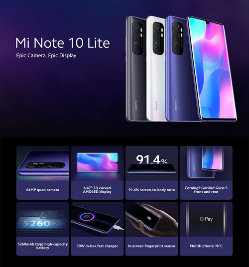 Global Version Xiaomi Mi Note 10 Lite 6.47'' 6GB 128GB Black