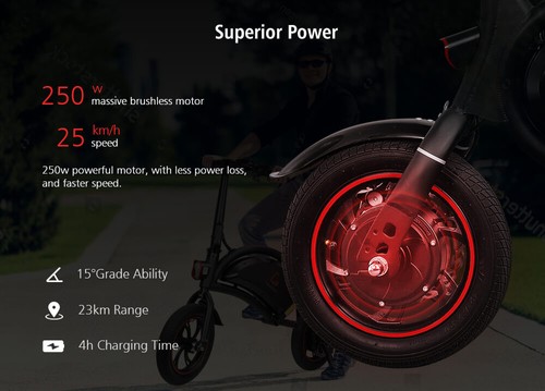 KUGOO B1 Folding Moped Electric Bike 12 Inch Pneumatic Tires 36V 250W Brushless Motor Max Speed 25km/h 6AH Lithium Battery Disc Brake Max Load 120kg - Black