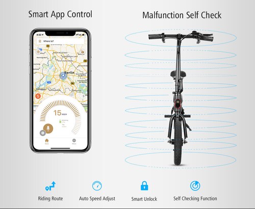 KUGOO B1 Folding Moped Electric Bike 12 Inch Pneumatic Tires 36V 250W Brushless Motor Max Speed 25km/h 6AH Lithium Battery Disc Brake Max Load 120kg - Black