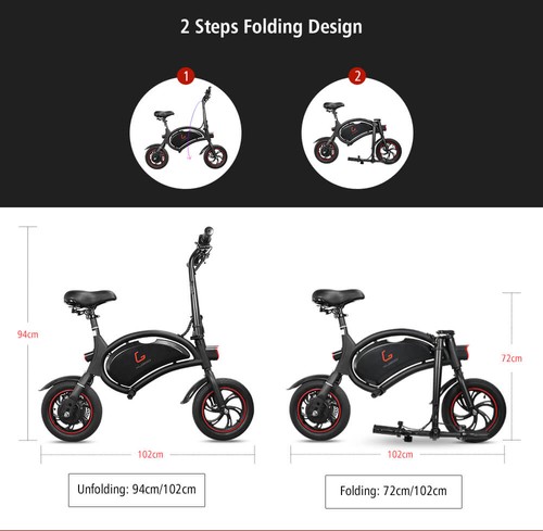 KUGOO B1 Folding Moped Electric Bike 12 Inch Pneumatic Tires 36V 250W Brushless Motor Max Speed 25km/h 6AH Lithium Battery Disc Brake Max Load 120kg - Black