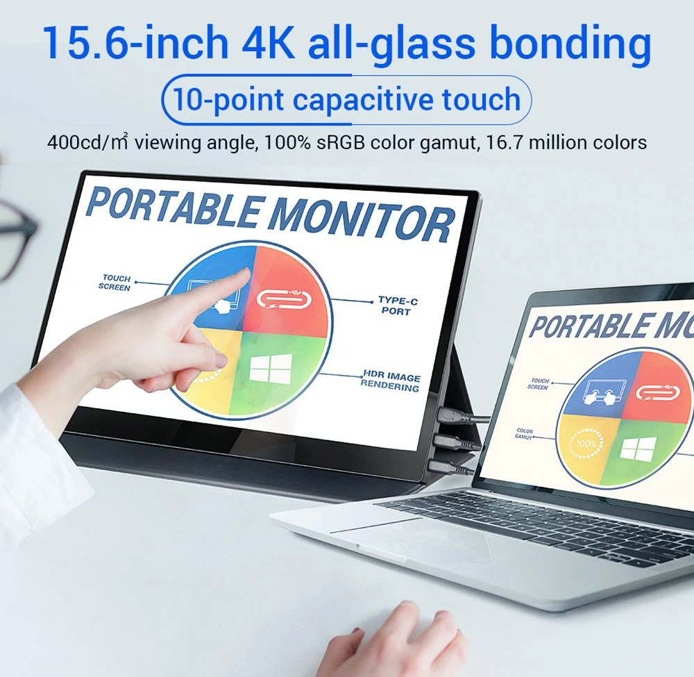 AOSIMAN ASM-156UCT Portable Monitor 15.6 inch IPS Touch Screen HDR 3840*2160 Full Metal Body Dual type-C+mini HDMI
