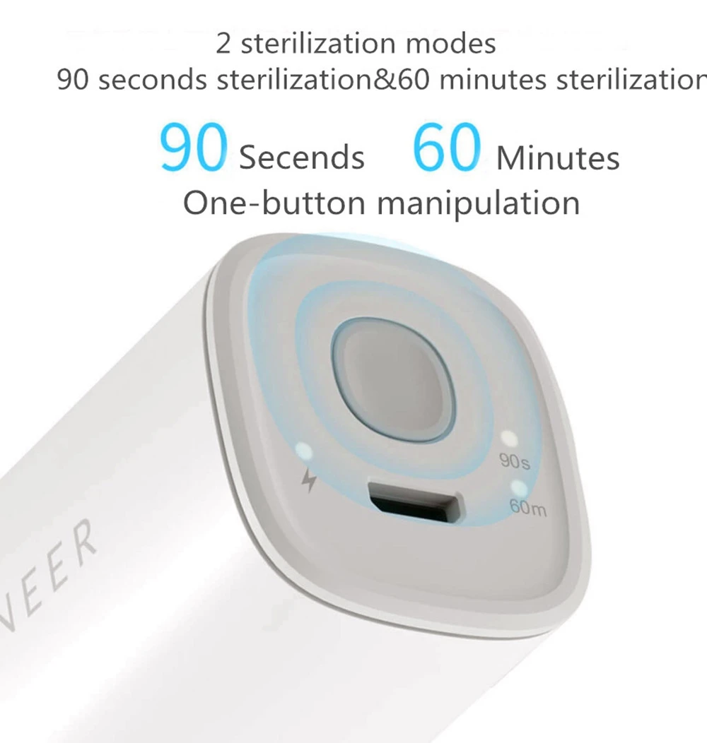 Baini Portable Multifunctional UV Sterilization Pen Sterilization Rate 99% Two Modes 2200mAh Lithium Battery USB Charging From Xiaomi Youpin - White