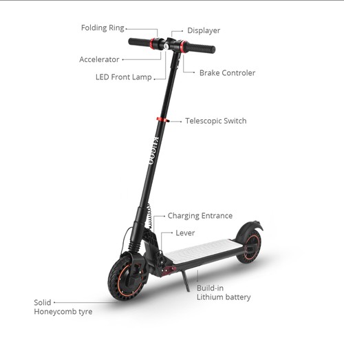 [2020 NEW] KUGOO S1 Plus Folding Electric Scooter 350W Motor 7.5Ah Clear LCD Display Screen Max 30km/h 3 Speed ​​Modes Max Range up to 25km Easy Folding - Black