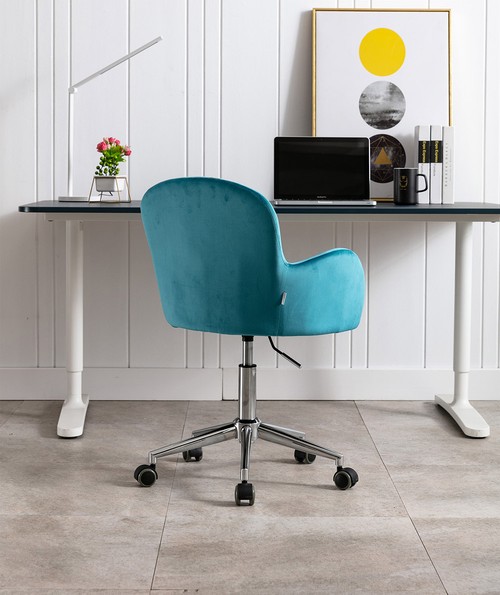 COOLMORE Velvet Rotating Chair Height Adjustable with Curved Backrest and Casters for Living Room, Bedroom - Blue