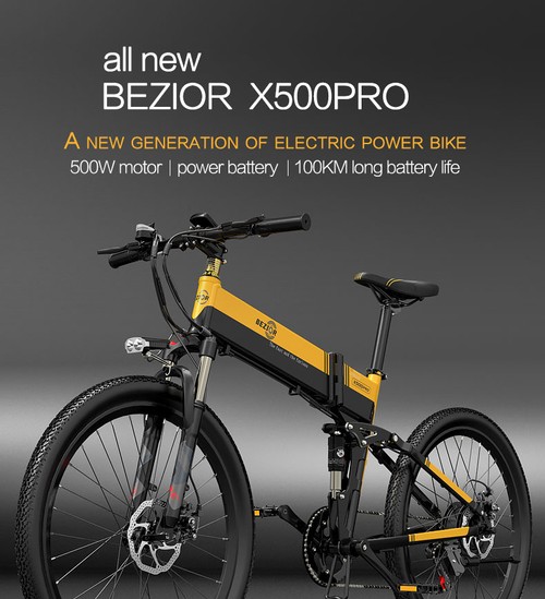 BEZIOR X500 Pro Folding Electric Bike Bicycle 48V 10.4Ah Battery 500W Motor 26 inch Tire Aluminum Alloy Frame Shimano 7-speed Shift Max Speed ​​30km/h 100KM Power-assisted mileage Range LCD Display IP54 waterproof - Black Green
