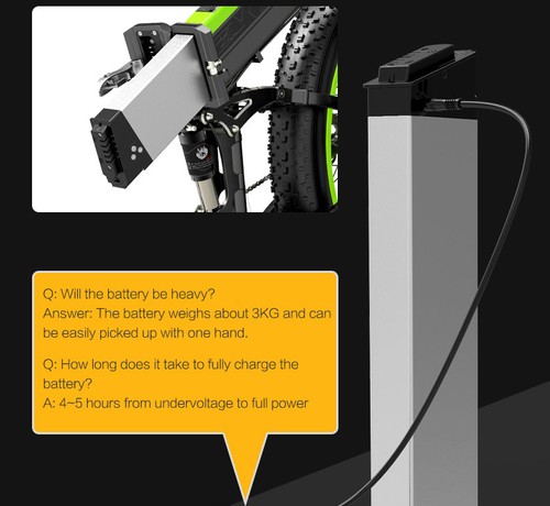 BEZIOR X500 Fat Tire Mountain Bicycle Folding Electric Bike 48V 12.8Ah Removable Battery 500W Brushless Motor 26*4.0 Wheels Aluminum Alloy Frame Shimano 27-speed Shifter Max Speed ​​35km/h 100KM Power-assisted mileage Range LCD Display IP54 waterproof ZOOM oil Disc Brake - Black Yellow