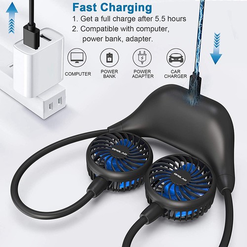 OPOLAR Portable Folding Hanging Neck Fan 5000mAh Battery Black