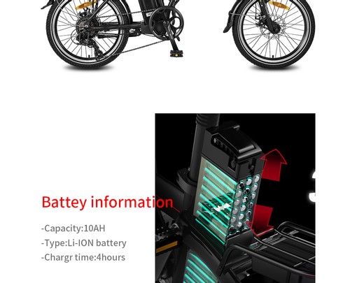 NAKXUS 20F057 20 Inch Folding Electric Bike 250W Motor 25km/h Shimano 7-Speed Gears 36V 10Ah Battery 50-55km Max range LED Headlamp Disc brake IP54 Waterproof  - Black