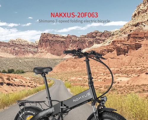 NAKXUS 20F063 20 Inch Folding Electric Bike 350W Motor 25km/h Shimano 7-Speed Gears 10Ah Battery 50-55km Max range LED Headlamp Disc brake IP54 Waterproof  - Black