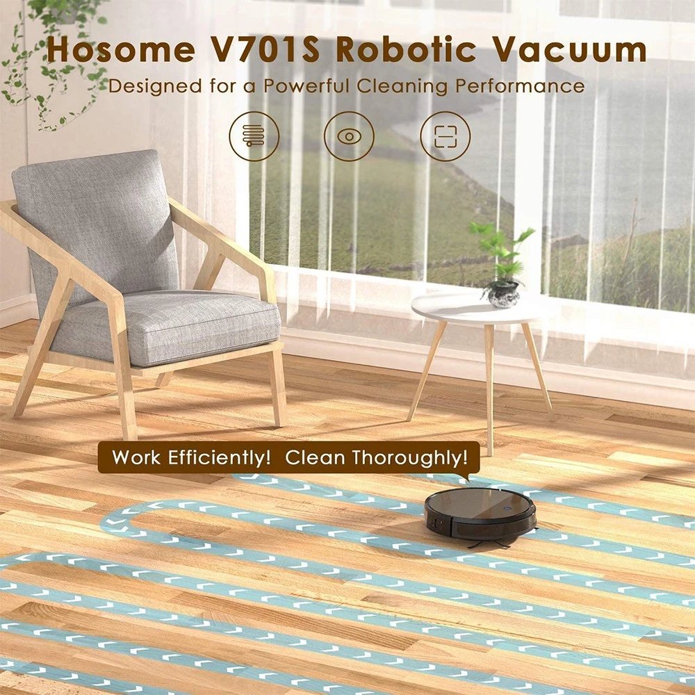 Hosome V701S Robot Vacuum Cleaner 2200Pa Suction 300ml Water Tank 5 Cleaning Modes Self-charging App Remote and Voice Control - Black