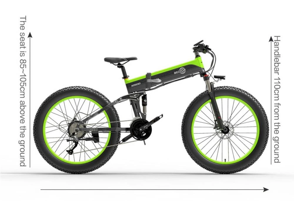 Vélo de montagne électrique pliable à gros pneus BEZIOR X1500 Batterie 12,8 Ah Moteur BMS 1500 W Roues 26 x 4,0 Cadre en alliage d'aluminium Manette de vitesse Shimano 27 vitesses Vitesse maximale 40 km/h 100 km Autonomie assistée IP54 Frein à disque à huile VTT - Noir Jaune
