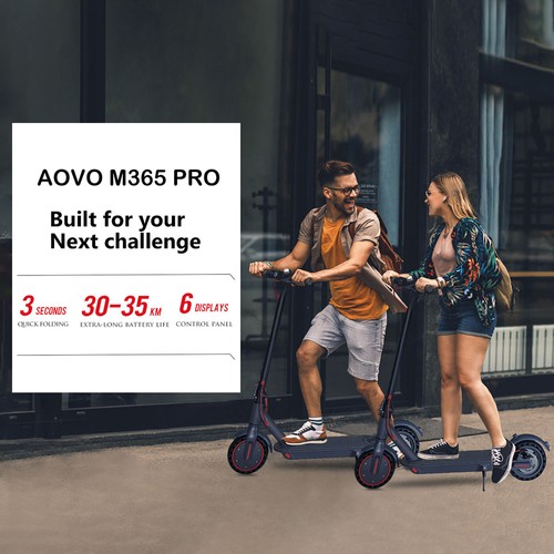 AOVO M365 Pro Folding Electric Scooter 8.5" 350W Motor 36V 10.4Ah Battery BMS 3 Speed ​​Modes Disc Brake Max Speed ​​31KM/h LCD Display 25KM Long Range Aluminum Alloy Frame Support Bluetooth APP - Black