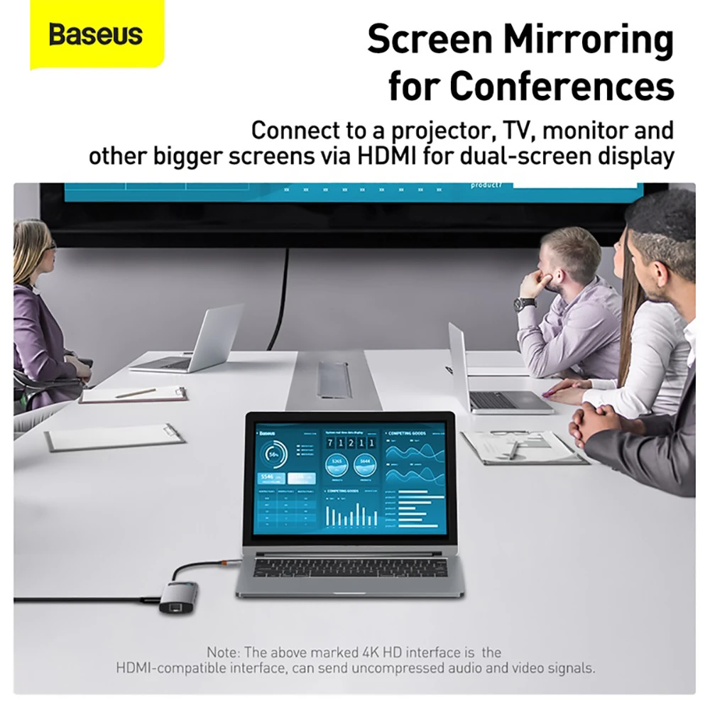 Baseus 8-in-1 Type-C USB 3.0 HUB Adapter for Laptop Tablet Phone - Gray