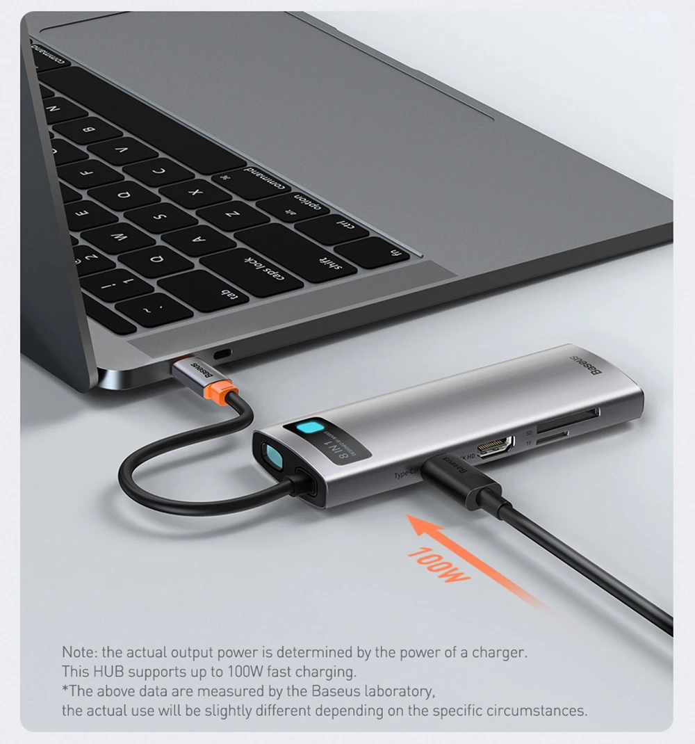 Baseus 8-in-1 Type-C USB 3.0 HUB Adapter for Laptop Tablet Phone - Gray