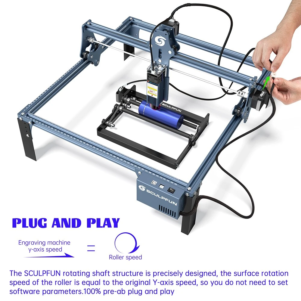 Sculpfun Laser Rotary Roller Laser Engraver Y-axis Rotary with 360 Degree Rotating for Laser Engraving Cylindrical Objects Cans