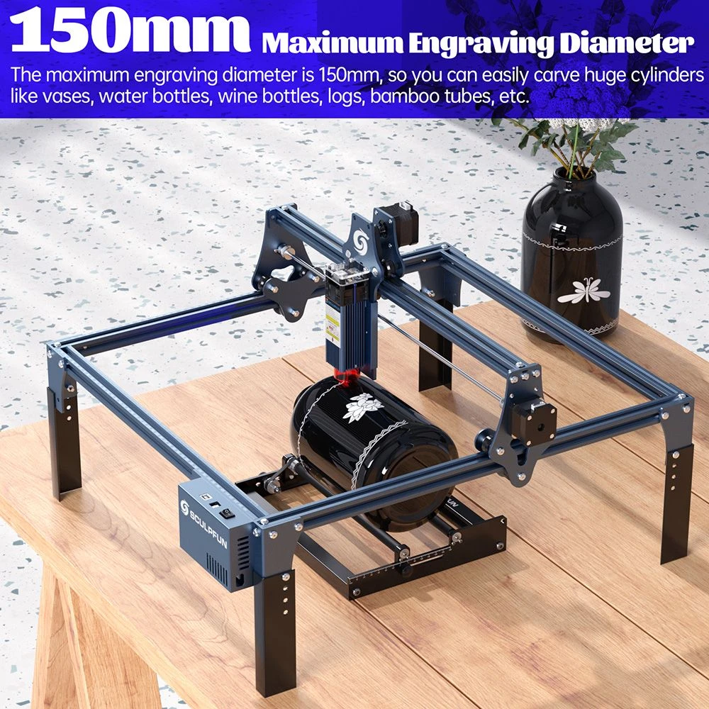 Sculpfun Laser Rotary Roller Laser Graver Y-os Rotary s 360-stopinjskim vrtenjem za lasersko graviranje cilindričnih predmetov Pločevinke