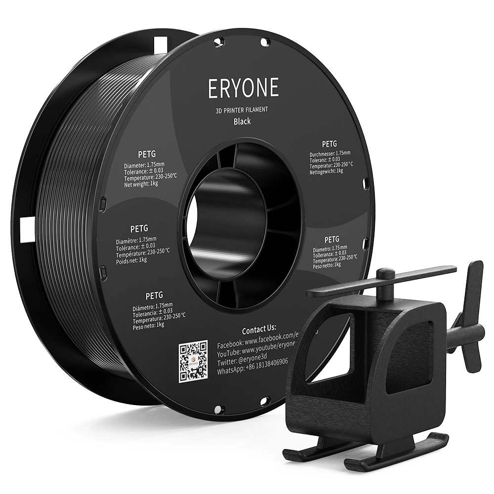 ERYONE PETG Filament for 3D Printer 1.75mm Tolerance 0.03mm 1KG(2.2LBS)/Spool - Black