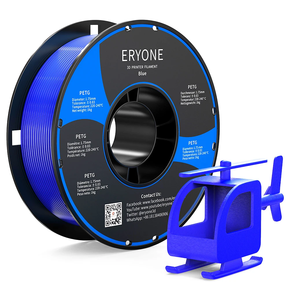 ERYONE PETG Filament for 3D Printer 1.75mmTolerance 0.03mm 1KG(2.2LBS)/Spool - Blue