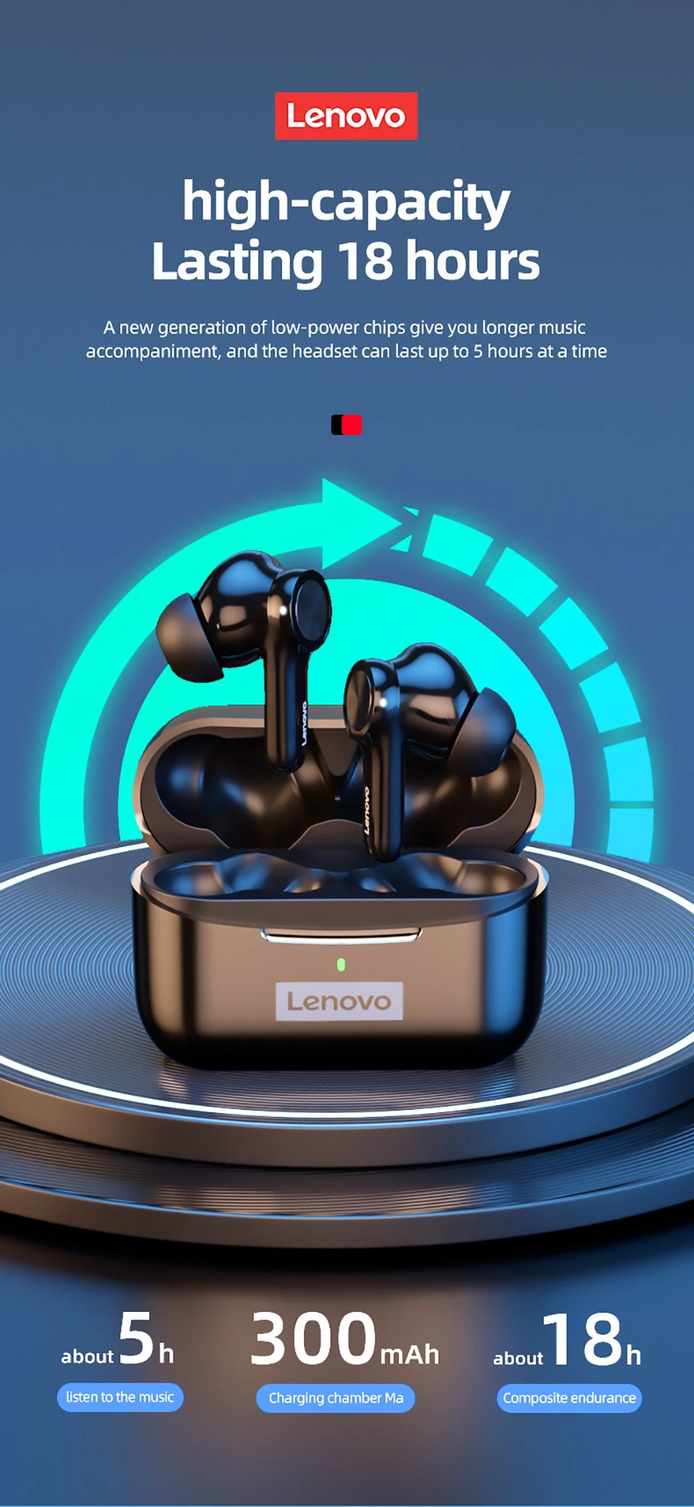 Lenovo Thinkplus LivePods LP70 Wireless Bluetooth Earphone Noise Cancelling Earbuds Game Sports Headset - Black