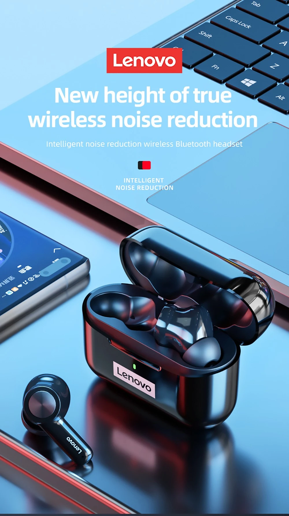 Lenovo Thinkplus LivePods LP70 Wireless Bluetooth Earphone Noise Cancelling Earbuds Game Sports Headset - Black