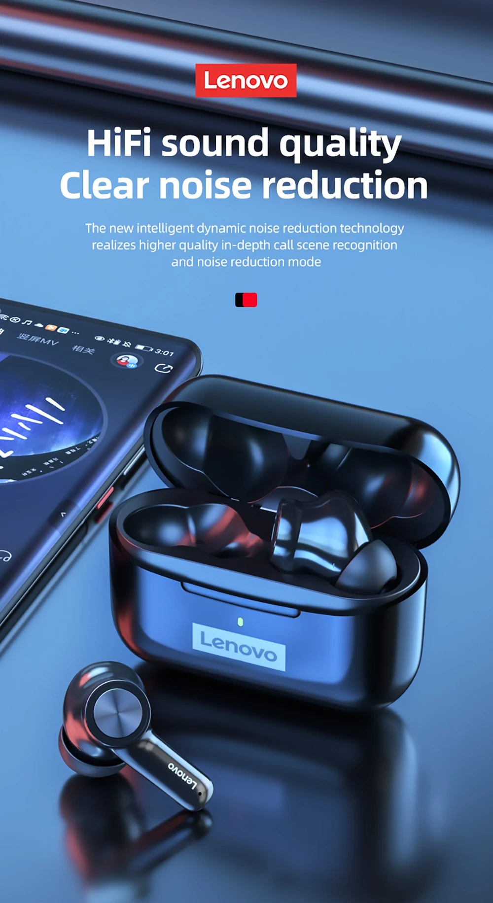 Lenovo Thinkplus LivePods LP70 Wireless Bluetooth Earphone Noise Cancelling Earbuds Game Sports Headset - Black
