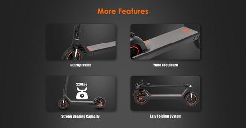KugooKirin S4 10 inch Pneumatic Tire Folding Electric Scooter Big Touch Dashboard 10Ah Battery 350W Motor 3 Speed ​​Modes Max 35km/h 40KM Max Range EABS+Rear Disc Brake Easily Folded - Black