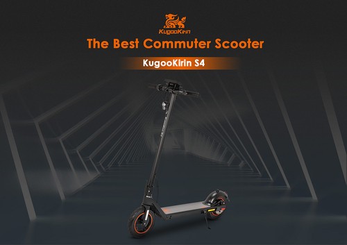 KugooKirin S4 10 inch Pneumatic Tire Folding Electric Scooter Big Touch Dashboard 10Ah Battery 350W Motor 3 Speed Modes Max 35km/h 40KM Max Range EABS+Rear Disc Brake Easily Folded - Black