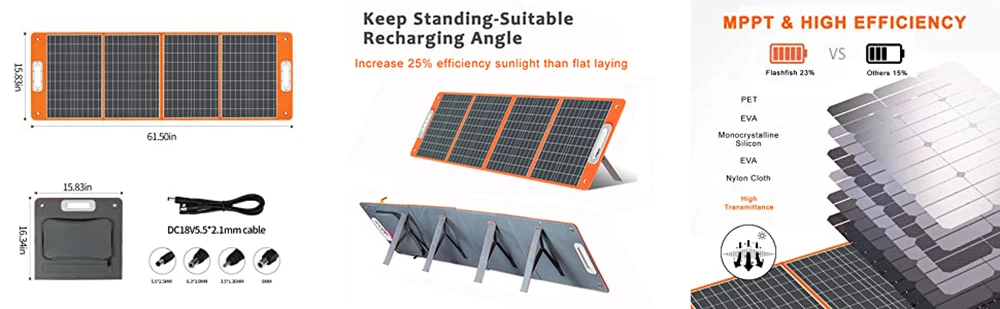 Flashfish TSP 18 V/100 W Panneau solaire pliable chargeur solaire portable avec sortie DC/USB