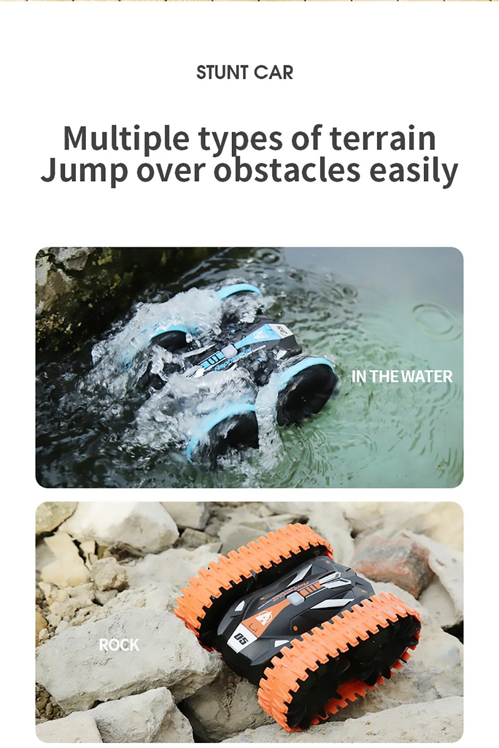 JJRC Q113 1:24 RC Stunt Car 4WD 360 Rotate 2-in-1 Waterproof Water&Land Drift Amphibious Vehicle Models Toy - Orange
