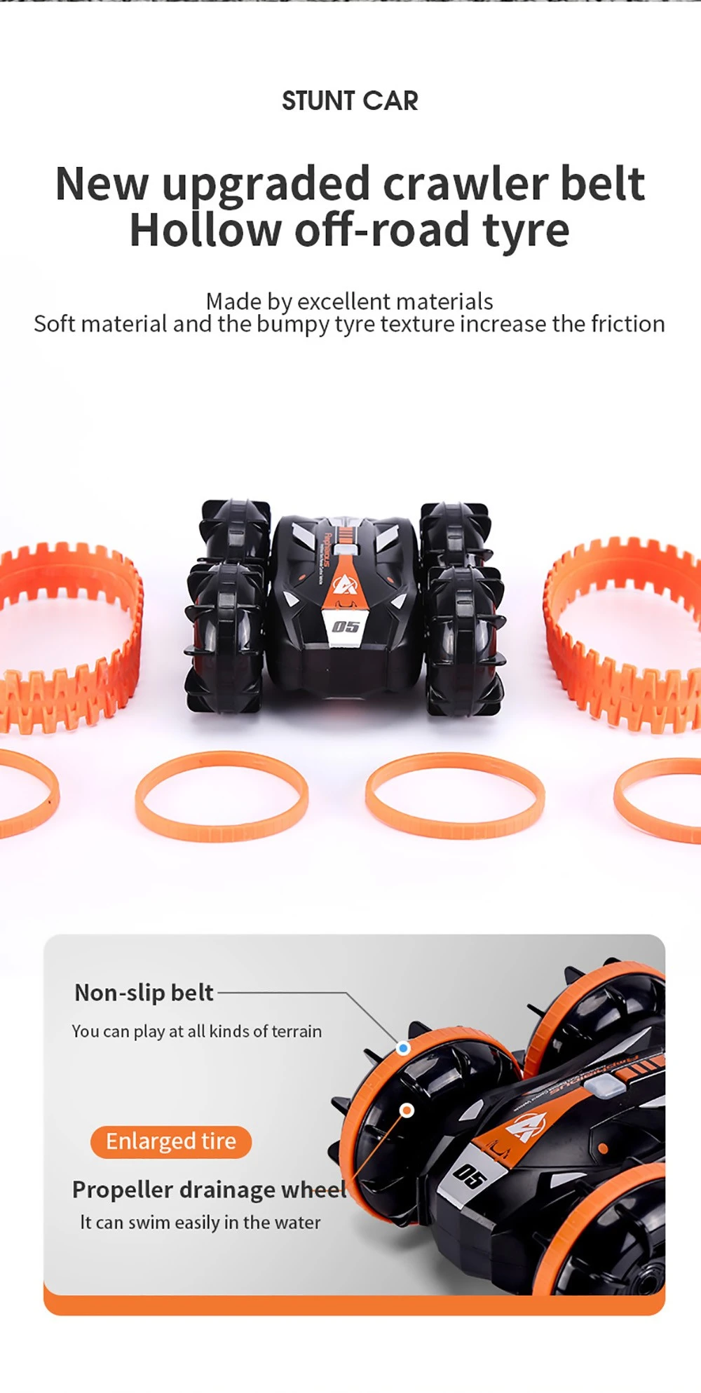 JJRC Q113 1:24 RC Stunt Car 4WD 360 Rotate 2-in-1 Waterproof Water&Land Drift Amphibious Vehicle Models Toy - Orange