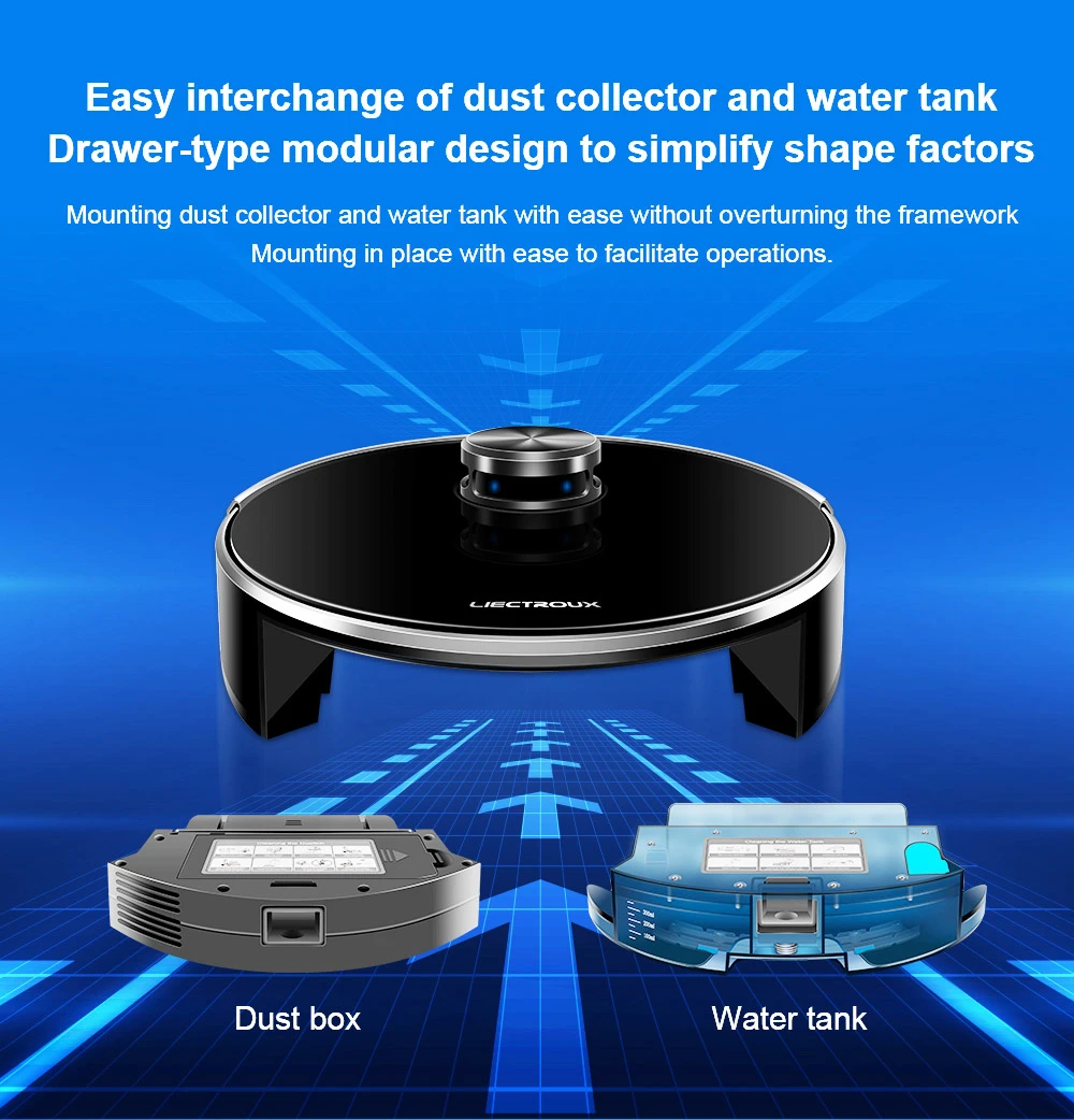 LIECTROUX XR500 Robot Vacuum Cleaner LDS Laser Navigation 6500Pa Sweeping Mopping Y-Shape Wet Mopping APP Control