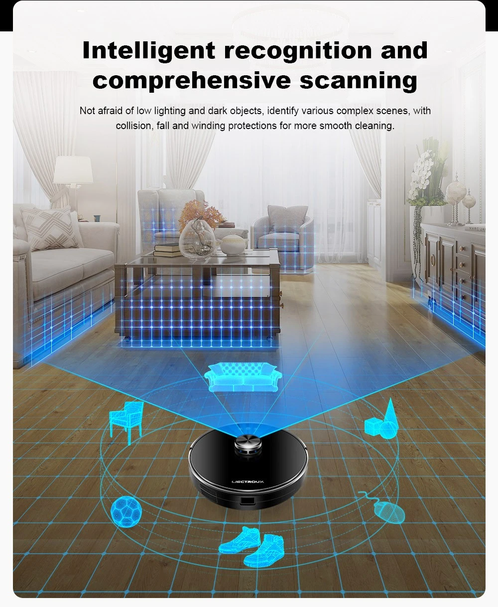LIECTROUX XR500 Robot Vacuum Cleaner LDS Laser Navigation 6500Pa Sweeping Mopping Y-Shape Wet Mopping APP Control