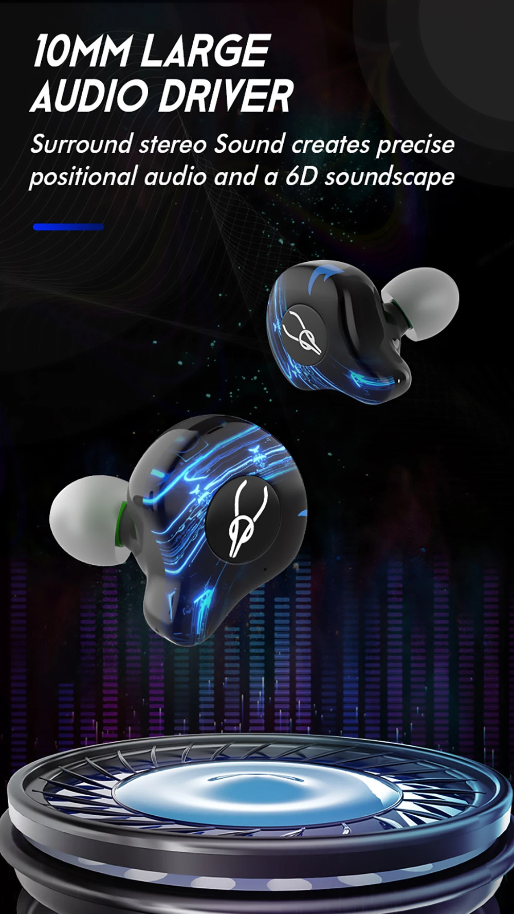 Sabbat G12 Elite TWS Wireless Bluetooth Headphones Gaming Music Dual Modes Noise Reduction Earphones With Mic - Blue