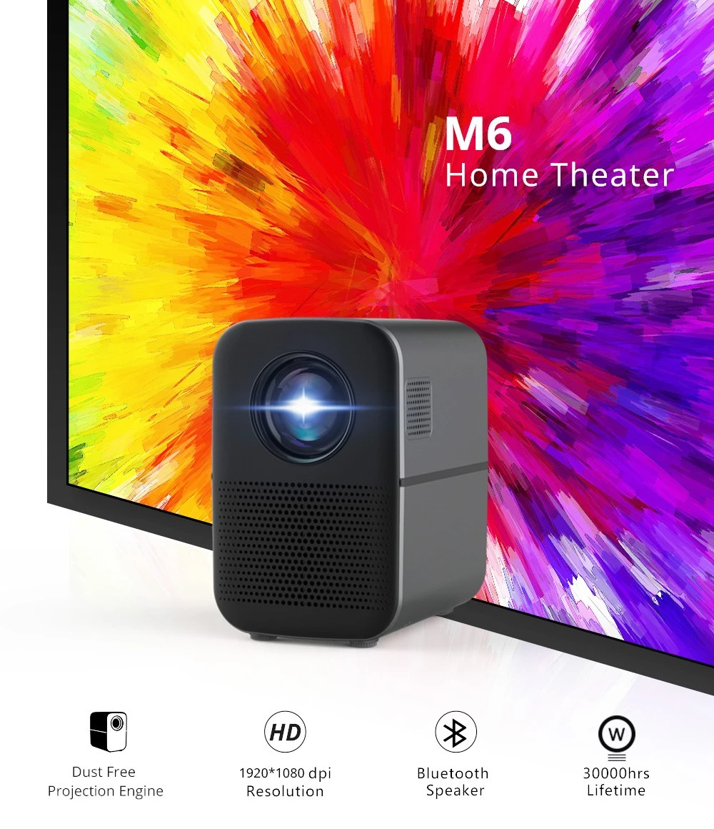 ZZV M6 LCD Projector Auto Focusing 600ANSI Lumens 1080P Native Resolution Android 9.0 2+16GB Suport 4K HDR Grey