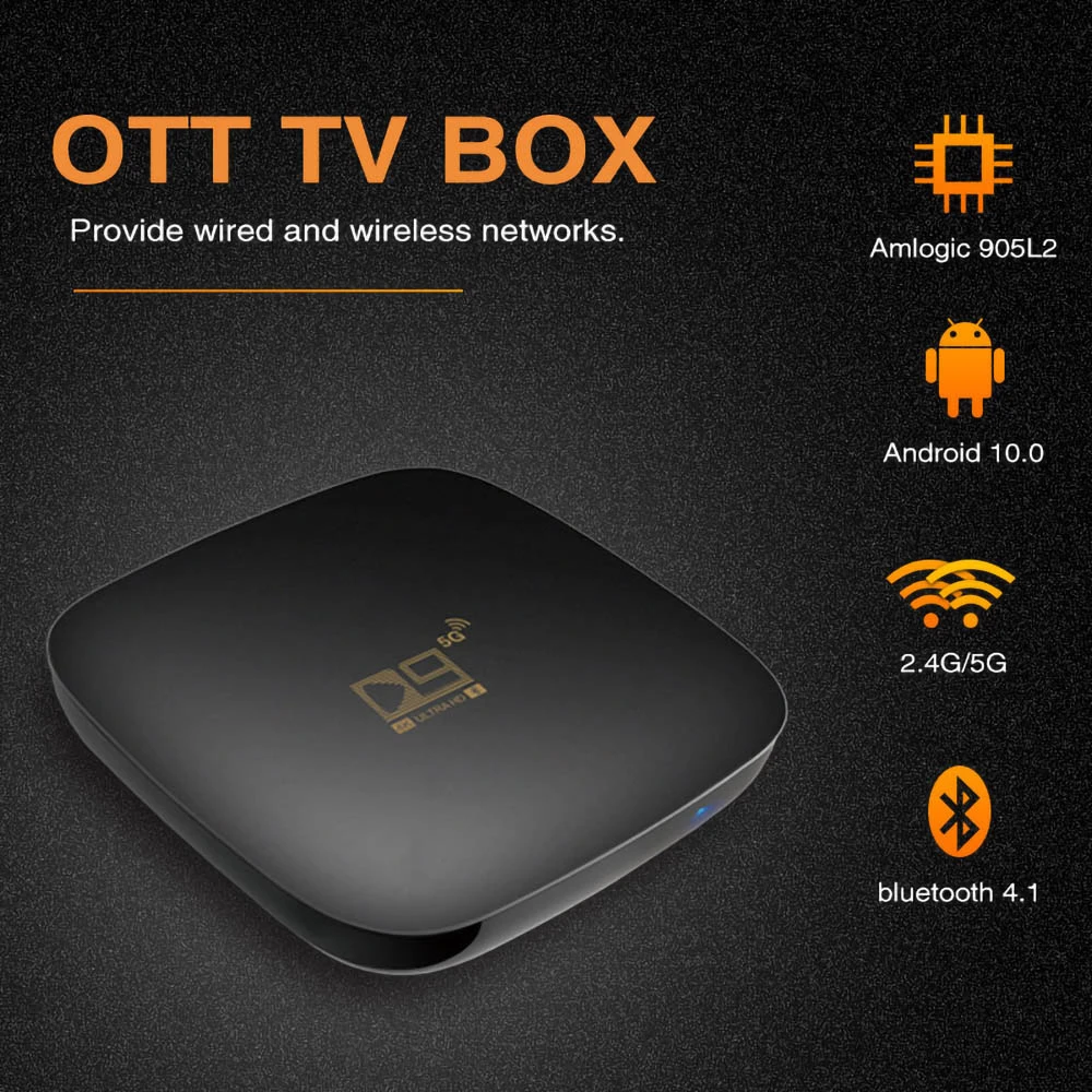 D9 5G TV BOX Android 10.0 Amlogic S905L2 1G RAM 8G ROM 2.4G + 5G WIFI Bluetooth LAN