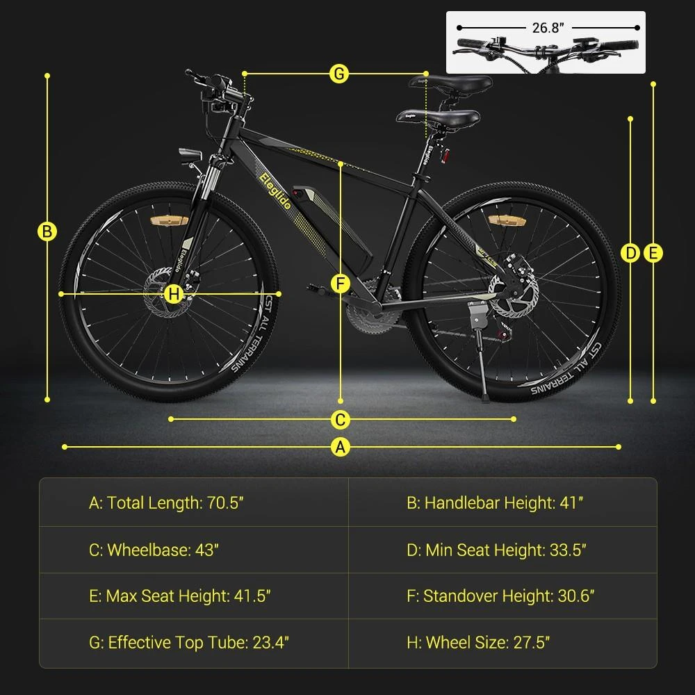 ELEGLIDE M1 PLUS Upgraded Version Electric Mountain Bike 27,5 Inch 250W SHIMANO Brushless Motor 21 Speed ​​Shifter 36V 12.5Ah Battery 25km/h Speed ​​IPX4 Waterproof Electric Assist Up to 100km Max Range Aluminum Alloy Frame Double Disc Brake - Black