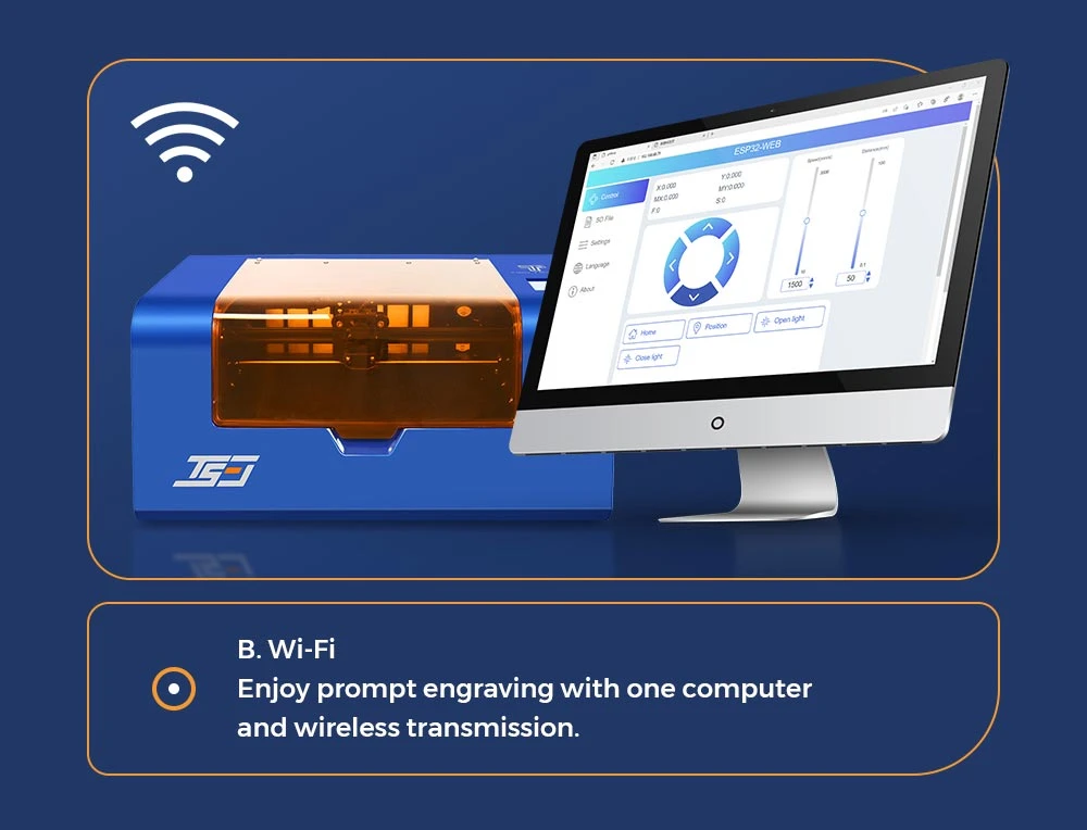 Лазерний гравер Two Trees TS3 10 Вт LD+FAC+C з фільтрацією диму для циліндричних об’єктів, банки 200x300 мм, розріз 8 мм фанери