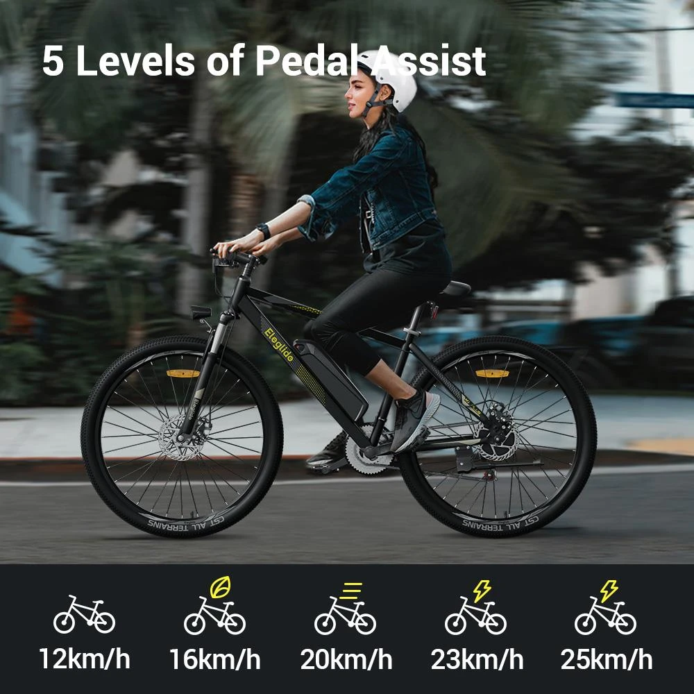 ELEGLIDE M1 PLUS Upgraded Version Electric Mountain Bike 27,5 Inch 250W SHIMANO Brushless Motor 21 Speed ​​Shifter 36V 12.5Ah Battery 25km/h Speed ​​IPX4 Waterproof Electric Assist Up to 100km Max Range Aluminum Alloy Frame Double Disc Brake - Black