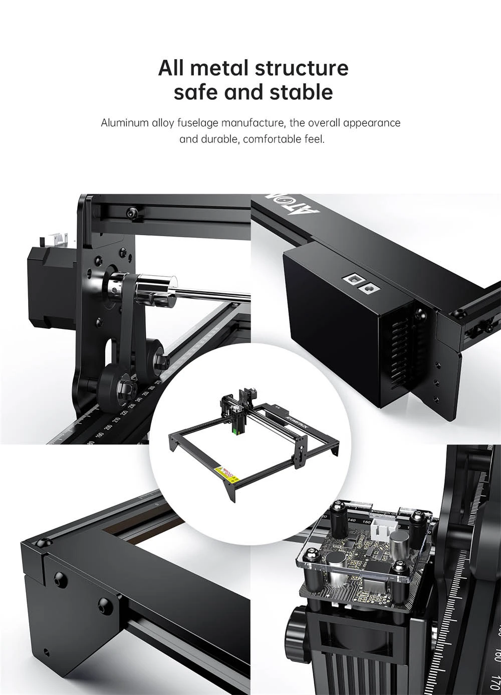 Machine de gravure laser Atomstack A5 M30 30 W, compression ultra-fine, format d'impression : 410 x 400 mm