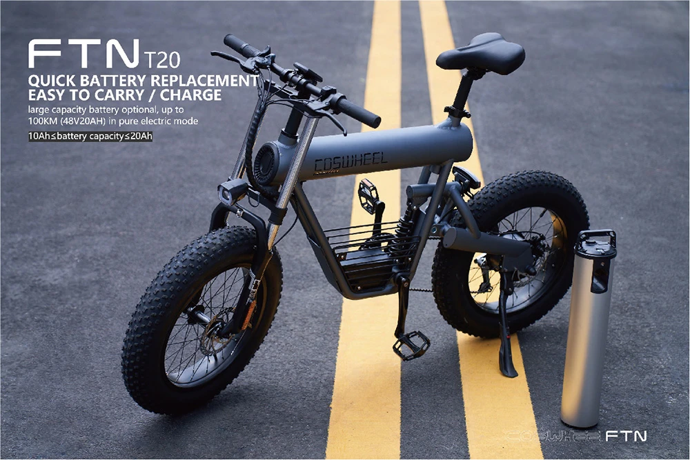 Coswheel T20 Elcykel 20Ah Batteri 48V 500W Motor 50-70 Räckvidd 45kmh Maxhastighet Terrängcykel Rymdgrå