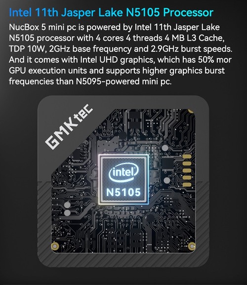 ミニPC GMKtec Nucbox5 Intel N5105 8GB RAM 512GB Intel 11th Jasper Lake N5105 Mini PC NucBox5 Windows 11 Pro