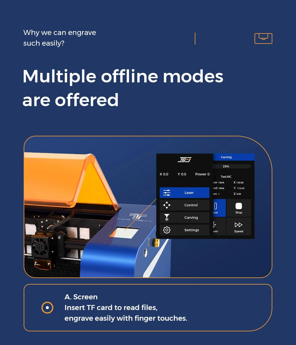 Лазерний гравер Two Trees TS3 10 Вт LD+FAC+C з фільтрацією диму для циліндричних об’єктів, банки 200x300 мм, розріз 8 мм фанери