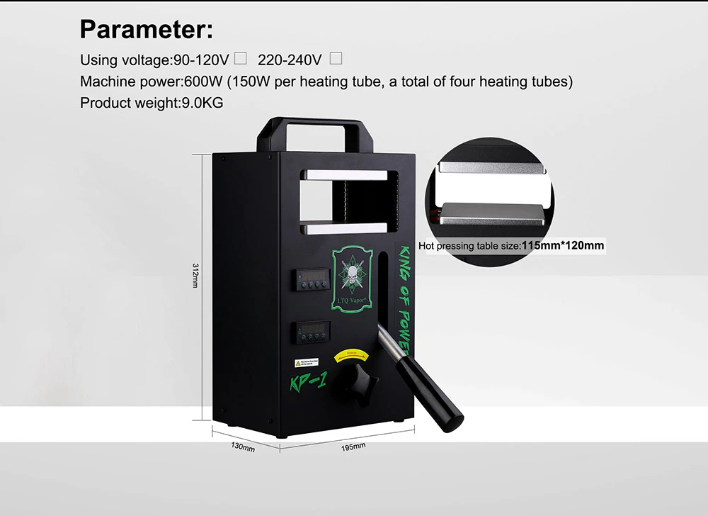 KP-1 Tech-L Kolophonium-Heißpressmaschine, zwei 4,5 x 4,7 Zoll große Heizplatten, 1000 W, 4 Heizstäbe, digitale Temperaturregelung, für Kolophonium und Trockenblumen