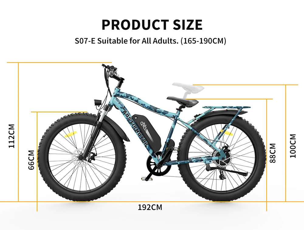 AOSTIRMOTOR S07-F Electric Bike 26*4.0'' Fat Tire 48V 13Ah Battery 750W Motor 7 Speed Shimano Gear - Ocean Blue Camo