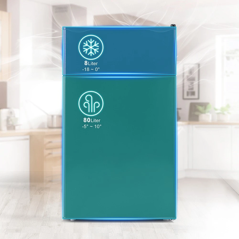 Fridge-freezer 88L Total Volume, 8L Freezer Volume, 80L Refrigerate Volume 106 kWh/annum, -18 -10 Celsius, LED Light