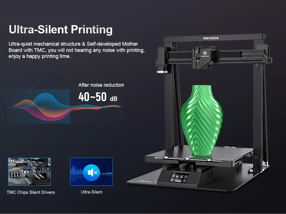 MINGDA Magician Pro 3D Printer, Auto Leveling Double Gears Direct Extrusion Resume Printing, Printing Size 400*400*400mm