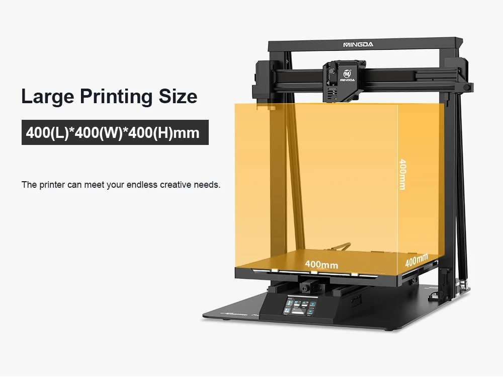 MINGDA Magician Pro 3D Printer, Auto Leveling Double Gears Direct Extrusion Resume Printing, Printing Size 400*400*400mm